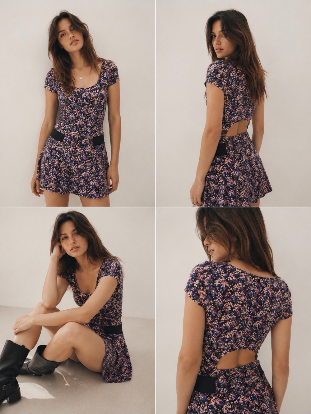 Rue21 Floral Scoop Neck Fit-and-Flare Dress in Purple and Pink